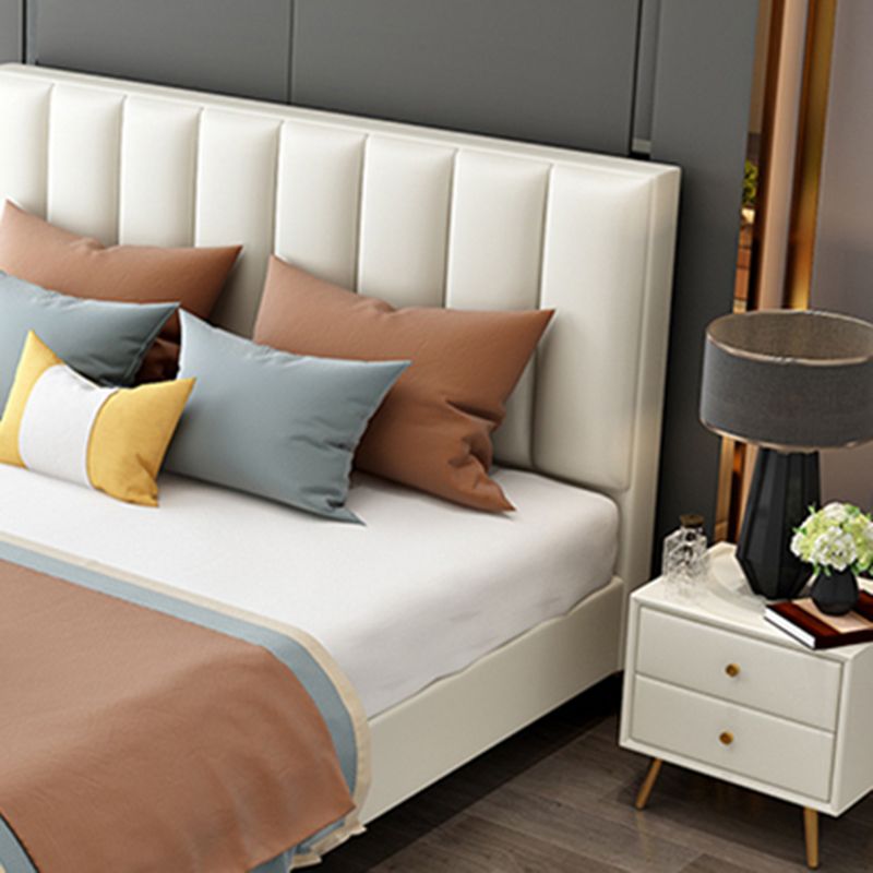 Wood and Upholstered Standard Bed Low Profile Bed with Custom Legs