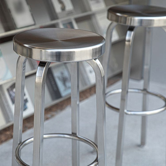 Silver Glossy Brushed Barstool Stainless Steel Outdoor Bar Stool with Round Seat 1 Piece Clearhalo 'Bar Furniture' 'Bar Stools' 'bar_stools' 'furniture_bar_stools' 'Kitchen & Dining Furniture' 'kitchen&dining_furn' 'kitchen' 'kitchen_furn' Furniture' 1200x1200_509b829c-24ec-4c21-b764-dfebdf6ba742