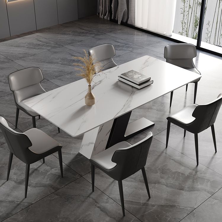 Sintered Stone Modern Rectangle Kitchen Table White Stone Top Table with Double Pedestal Clearhalo ' dining_table' 'Dining Tables & Seating' 'Dining Tables' 'furn' 'furn_dining_table' 'Furniture' 'furniture_dining_table' 'Kitchen & Dining Furniture' 'kitchen&dining_furn' 'kitchen' 'kitchen_dining_table' 1200x1200_509c7a15-2185-4ce7-8990-e73e7a5363d4