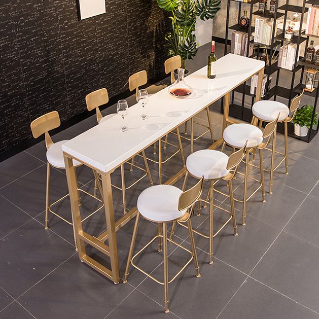 Glam White Metal Counter Table with Rectangle Table Top Gold Trestle Table - 43" H Clearhalo 'Bar Furniture' 'Bar Tables' 'bar_tables' 'furn' 'furn_bar_tables' 'Furniture' 'furniture_bar_tables' 'Kitchen & Dining Furniture' 1200x1200_509eb674-8d6d-494c-adee-4338b96d2768