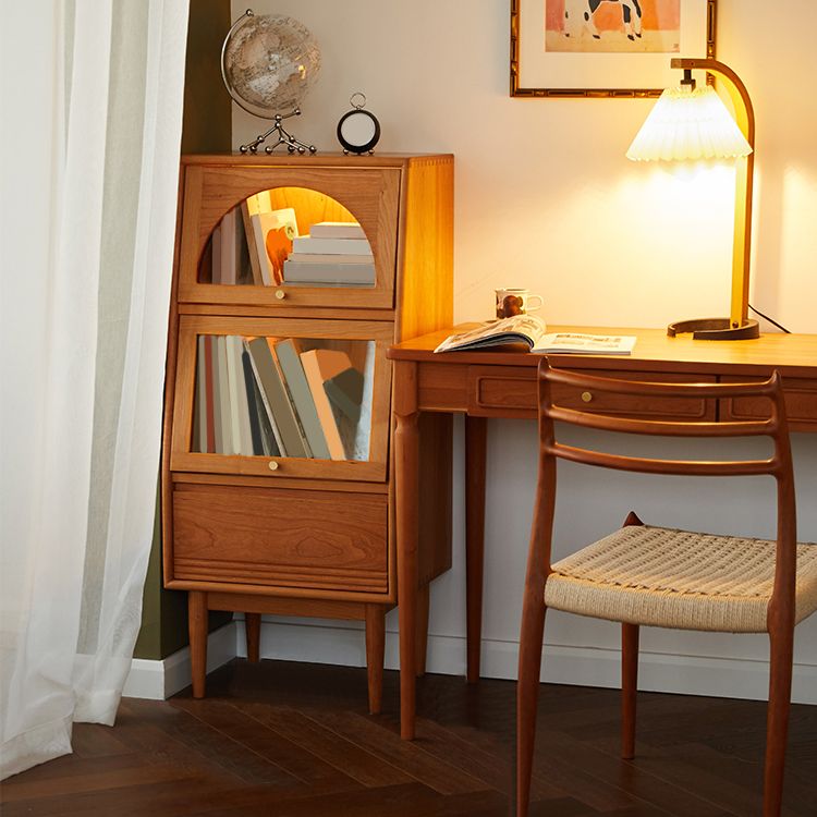 43.3" Tall Natural 1-Drawer Side Cabinet in Cherry 2 Glass Door Solid Wood Chest Clearhalo 'Cabinets & Chests' 'cabinets_chests' 'furn' 'furn_cabinets_chests' 'Furniture' 'Living Room Furniture' 1200x1200_509eedf6-24cf-42da-b902-b8799eed76b7