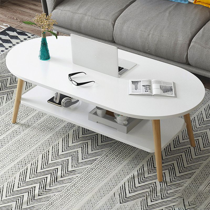 Contemporary Wooden Oval Coffee Table with 4 Legs and 1 Shelf Clearhalo 'Coffee & Accent Tables' 'Coffee Tables' 'coffee_tables' 'furn' 'furn_coffee_tables' 'Furniture' 'Living Room Furniture' 1200x1200_50a151bc-7cef-48ad-a85d-6c3389908b10