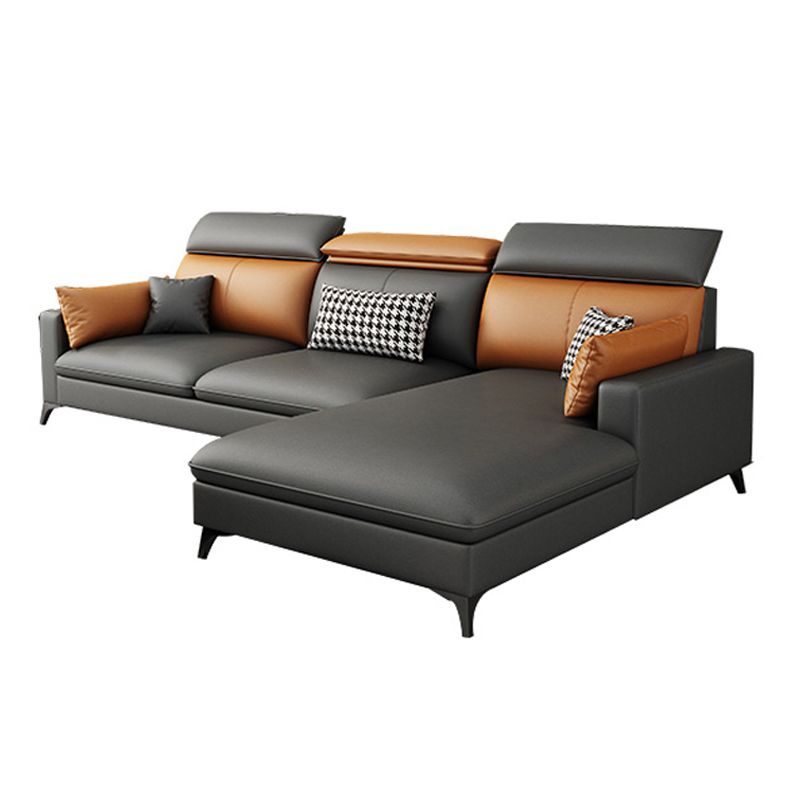 Contemporary 35.43 " H Faux Leather Square Arm Sofa & Chaise Clearhalo 'furn' 'furn_sectionals' 'Furniture' 'Living Room Furniture' 'Sectionals' 1200x1200_50a3f89d-c670-44e9-be38-3c7b28321e54