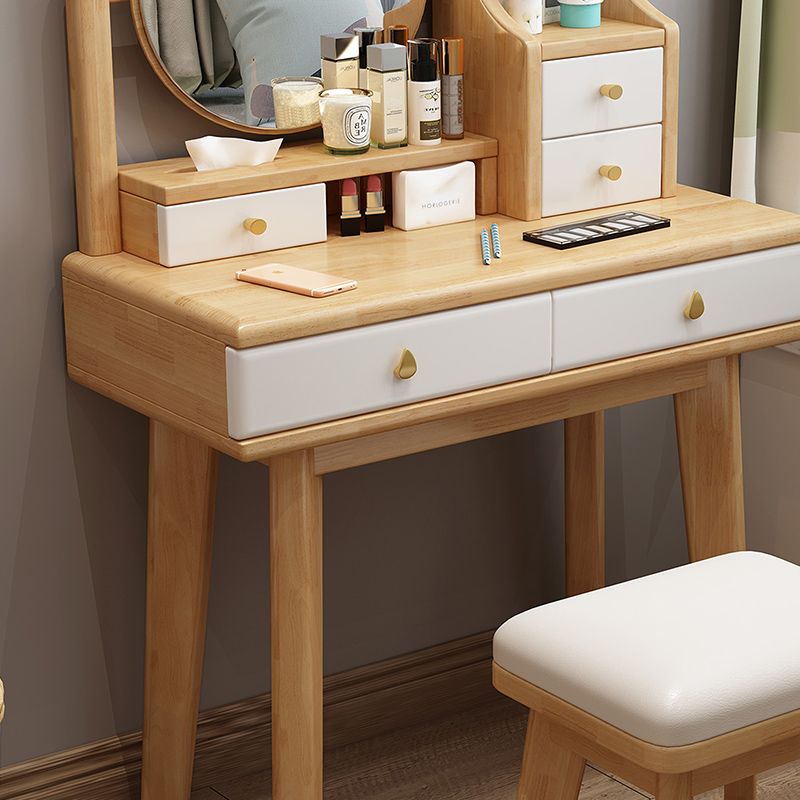 Scandinavian Solid Wood Table Makeup Vanity with Mirror and Drawers