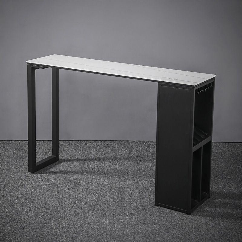 Industrial Style Bar Table Stone Top 42-inch Height Pub Table with Wine Glass Shelf Clearhalo 'Bar Furniture' 'Bar Tables' 'bar_tables' 'Furniture' 'furniture_bar_tables' 'Kitchen & Dining Furniture' 1200x1200_50a7a86d-6fd5-4518-8690-ea12c6b0df29