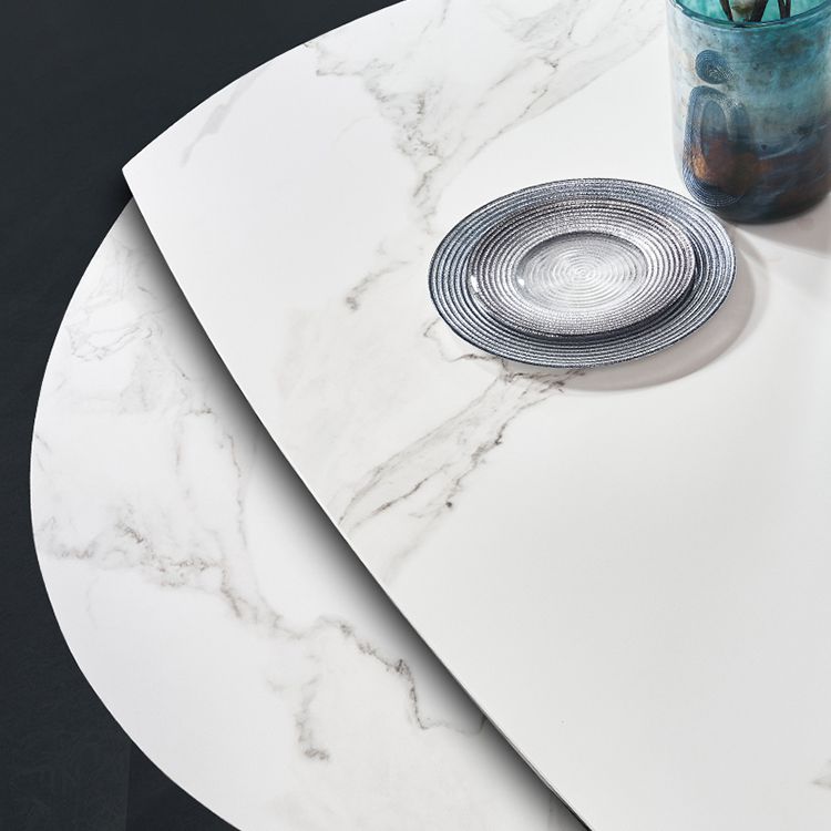 Sintered Stone Extendable Round Dining Table Modern Adjustable Table with Metal 4 Legs Clearhalo ' dining_table' 'Dining Tables & Seating' 'Dining Tables' 'furn' 'furn_dining_table' 'Furniture' 'furniture_dining_table' 'Kitchen & Dining Furniture' 'kitchen&dining_furn' 'kitchen' 'kitchen_dining_table' 1200x1200_50a85673-cedc-4dd5-8c4b-03947b20d3e9