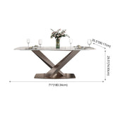 Modern Style Sintered Stone Dining Table with Standard Height Table and Rose Gold Trestle Base Clearhalo 'Dining Room Sets' 'Dining Tables & Seating' 'dining_room_set' 'furn' 'furn_dining_room_set' 'Furniture' 'furniture_dining_room_set' 'Kitchen & Dining Furniture' 'kitchen&dining_furn' 'kitchen' 1200x1200_50a87187-acc1-4c9b-a0d1-aecb89a6c72c