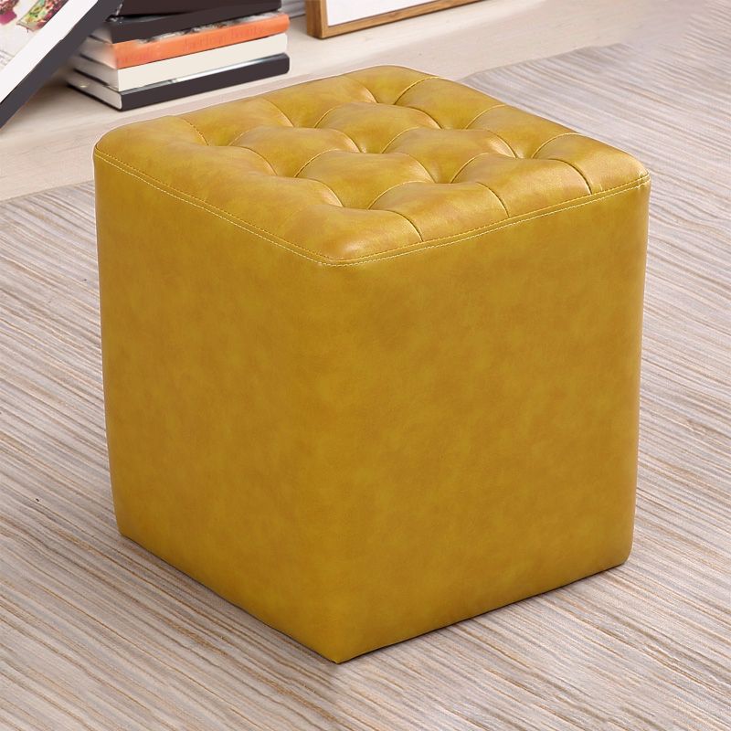 Tufted Ottoman Mid-Century Modern Genuine Leather Square Water Resistant Cube Ottoman