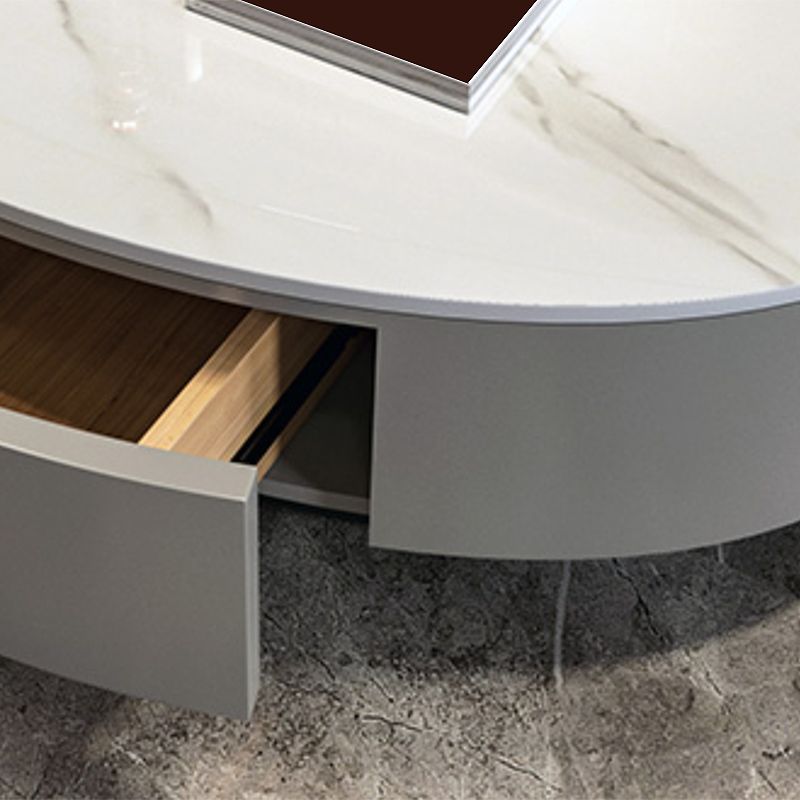 Table basse de base de piédestal noir glam avec un dessus en ardoise et un tiroir