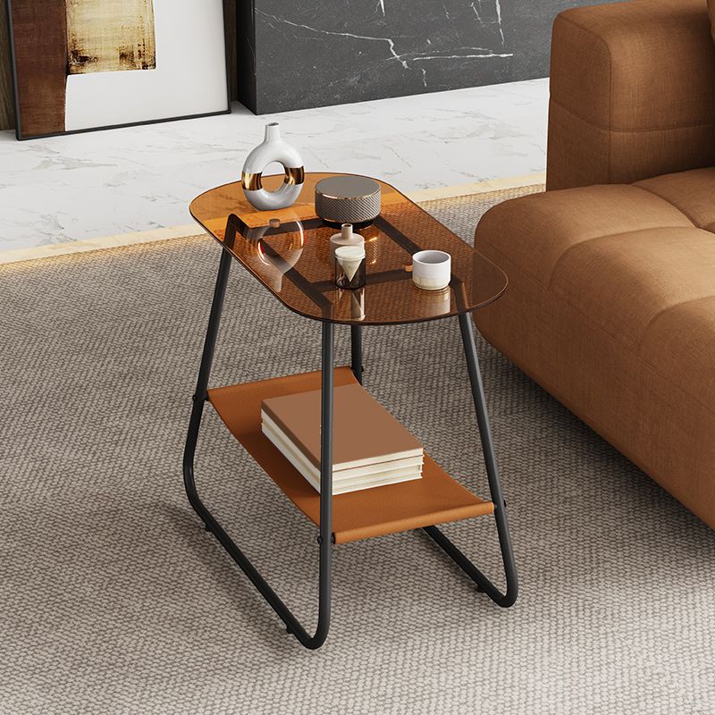 Mesa lateral de trineo elíptico de vidrio 20.9 "de altura de 1 estante