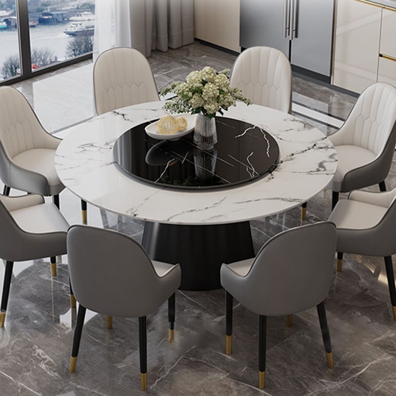White-black Stone Round Table Turntable Home Furniture with Pedestal Base Clearhalo 'Dining Tables & Seating' 'Dining Tables' 'dining_table' 'furn' 'furn_dining_table' 'Furniture' 'Kitchen & Dining Furniture' 1200x1200_50b11d43-ade1-447e-8423-531b75163653