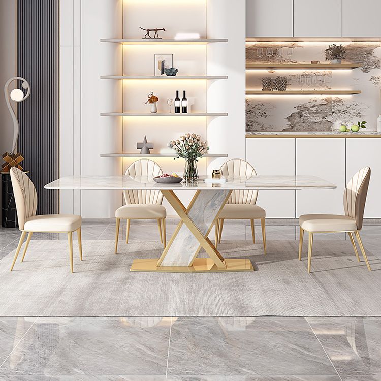 Juego de mesa de comedor de piedra gris brillante 1/4/5/7 PCS Glam Dinette Juego con sillas de cuero