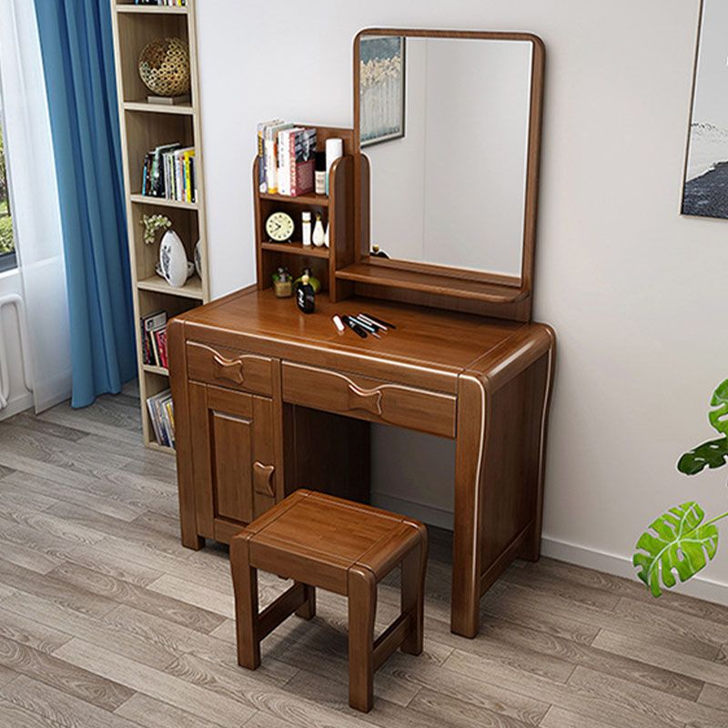 Make-up Vanity Standing Solid Wood Double Drawers Mirror Traditional Bedroom Clearhalo 'Bedroom Furniture' 'furn' 'furn_makeup_vanities' 'Furniture' 'Makeup Vanities' 'makeup_vanities' 1200x1200_50b7dfbd-6eff-4e4c-912b-63fb35c078d5