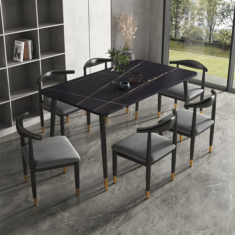 Rectangular Scandinavian Sintered Stone Dining Room Set Dining Furniture with Metallic Base Clearhalo 'Dining Room Sets' 'Dining Tables & Seating' 'dining_room_set' 'furn' 'furn_dining_room_set' 'Furniture' 'furniture_dining_room_set' 'Kitchen & Dining Furniture' 'kitchen&dining_furn' 'kitchen' 1200x1200_50baac2a-c66e-42b5-8f9b-3f8b4cff7913