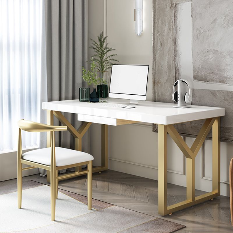 Glam Solid Wood Office Desk Sled Base 29.53 "Tall Writing Desk