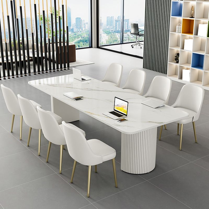 Tavolo da laptop rettangolare da ufficio grigio/scrivania in pietra bianca con 2 gambe