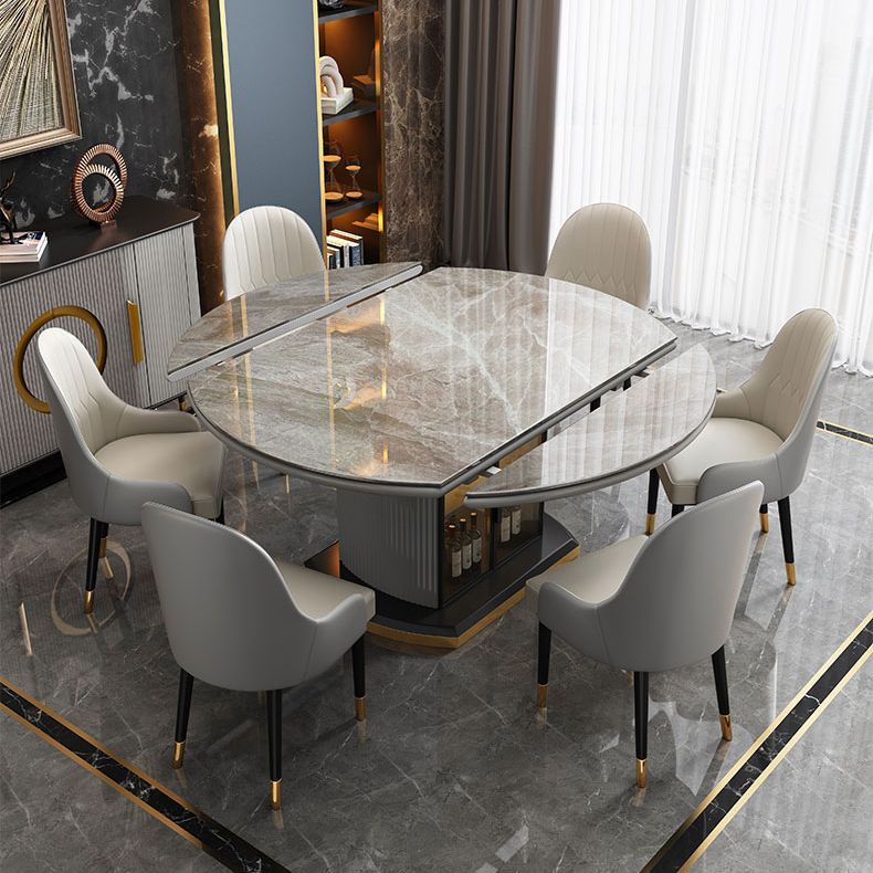 Modern Stone Top Dining Table Extendable for Small Spaces with Storage Clearhalo 'Dining Tables & Seating' 'Dining Tables' 'dining_table' 'furn' 'furn_dining_table' 'Furniture' 'Kitchen & Dining Furniture' 1200x1200_50c15b24-1c72-4b71-bbd5-1c90989c1ecd