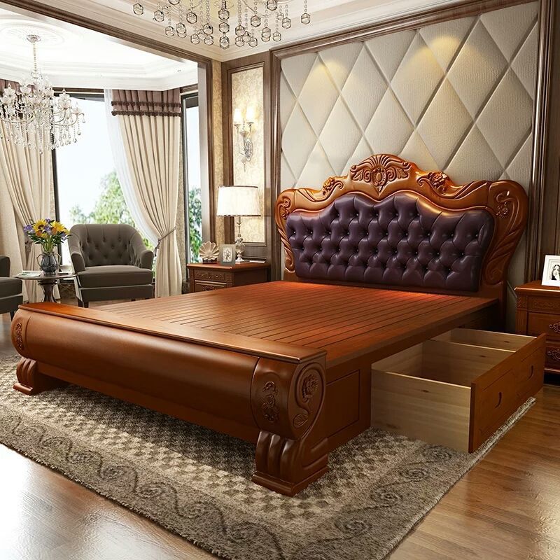 84.65 inch Wide Traditional Bed Rubberwood Bed Frame with Headboard Clearhalo 'Bedroom Furniture' 'Beds' 'furn' 'furn_beds' 'Furniture' 1200x1200_50c800b7-1619-4025-ae31-3f595743f383