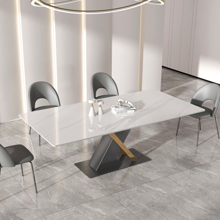 Modern Sintered Stone Dining Table White Dining Room Table with Pedestal Base Clearhalo 'Dining Tables & Seating' 'Dining Tables' 'dining_table' 'furn' 'furn_dining_table' 'Furniture' 'furniture_dining_table' 'Kitchen & Dining Furniture' 'kitchen' 'kitchen_dining_table' 1200x1200_50cd56bb-8bfc-4d26-a364-d94214c23f41