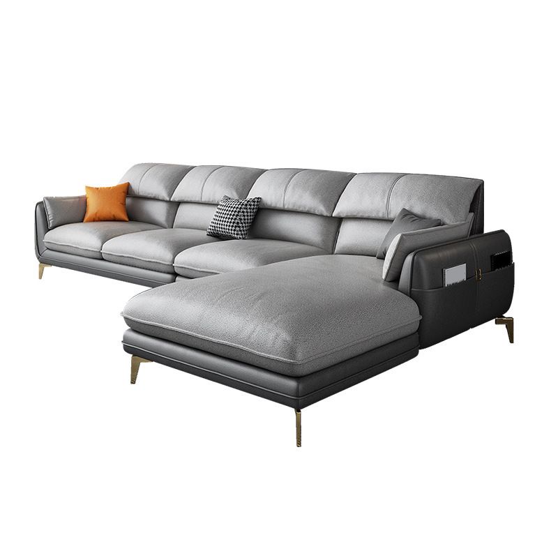 Pillow Top Arm Faux Leather Sofa and Chaise L-Shape Sectional with Storage for Apartment Clearhalo 'furn' 'furn_sectionals' 'Furniture' 'furniture_sectionals' 'Living Room Furniture' 'Sectionals' 1200x1200_50d26e85-2596-444a-8c1c-afdf34ccba50