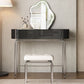 Modern Black Vanity Desk Glass Top Dressing Table with Lighted Mirror & Padded Stool