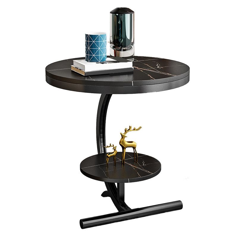 Glam Round Stone Side End Table Abstract Double Tier Sofa Side End Table Clearhalo 'Coffee & Accent Tables' 'End & Side Tables' 'end_side_tables' 'furn' 'furn_end_side_tables' 'Furniture' 'Living Room Furniture' 1200x1200_50d7b1d1-2a16-454c-9342-ffb295fbbf22