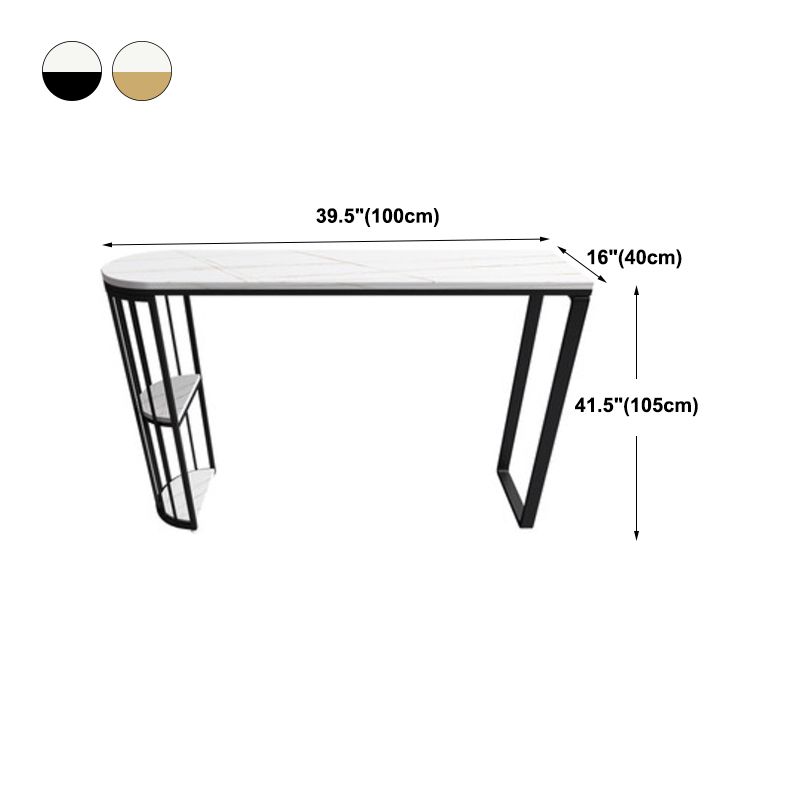Industrial Bar Dining Table White Stone Top Iron Indoor Bistro Table with Shelf Clearhalo 'Bar Furniture' 'Bar Tables' 'bar_tables' 'furn' 'furn_bar_tables' 'Furniture' 'furniture_bar_tables' 'Kitchen & Dining Furniture' 1200x1200_50dbbc22-e186-4539-9225-8ad3c4949ea2