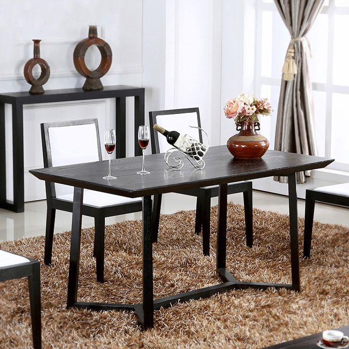 Rectangle Black Industrial Dining Table Pine Solid Wood Table with Trestle Base Clearhalo ' dining_table' 'Dining Tables & Seating' 'Dining Tables' 'Furniture' 'furniture_dining_table' 'Kitchen & Dining Furniture' 'kitchen&dining_furn' 'kitchen' 'kitchen_dining_table' 1200x1200_50dbcbc8-6e0f-4858-a2ee-14573773110e