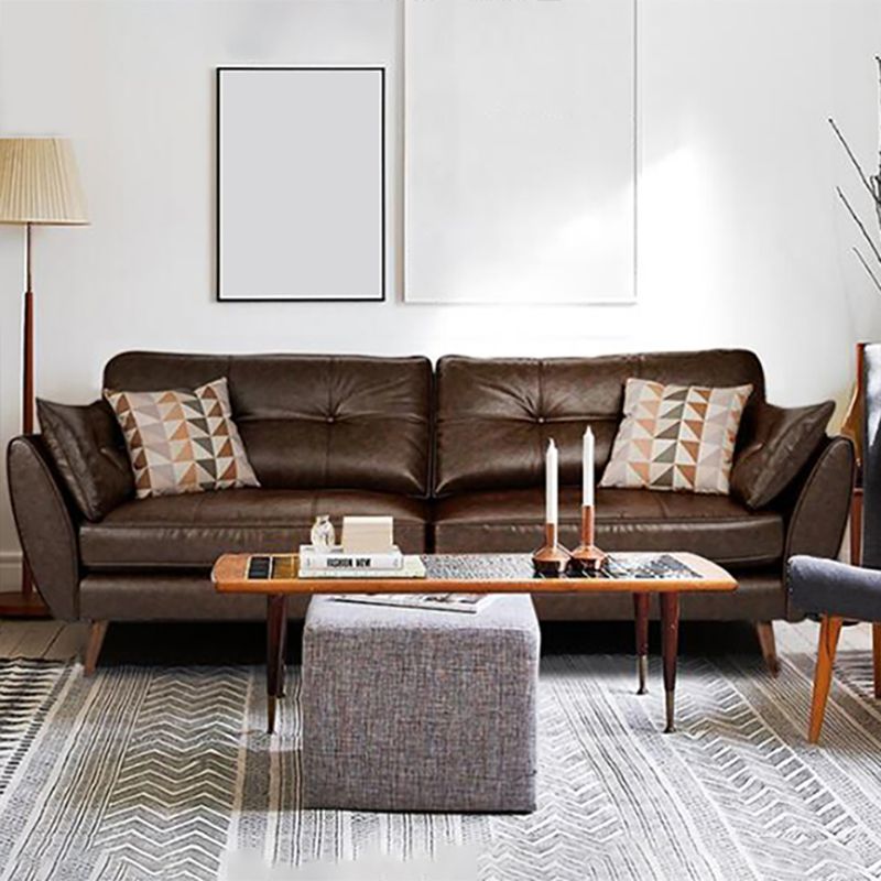 Genuine Leather Flared Arm Sofa Modern Jewel-tuft Wood Legs Sofa Clearhalo 'furn' 'furn_sofas' 'Furniture' 'furniture_sofas' 'kitchen' 'kitchen_sofas' 'Living Room Furniture' 'Sofa' 'sofas' 1200x1200_50dd41f7-0963-4025-b1fc-3d99962e71c5