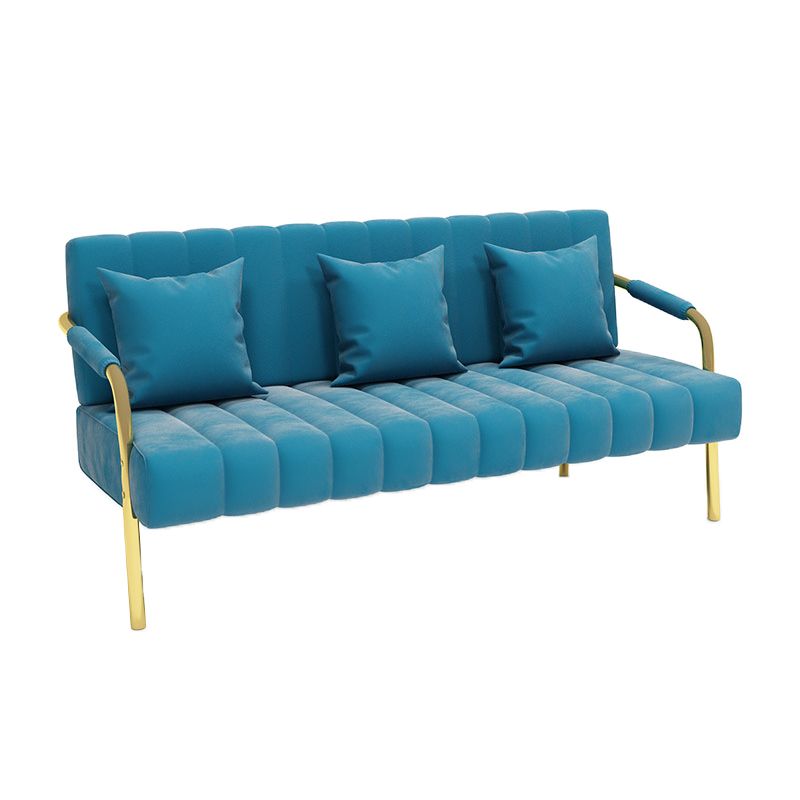Velvet 3-seater Sofa with 3 Pillows Square  Arm for Apartment