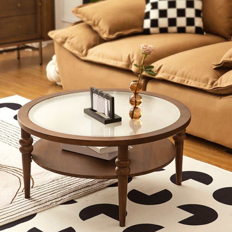 Modern Glass Top Coffee Table Solid Wood Brown Table with Storage Clearhalo 'Coffee & Accent Tables' 'Coffee Tables' 'coffee_tables' 'furn' 'furn_coffee_tables' 'Furniture' 'Living Room Furniture' 1200x1200_50e26445-96ff-4a8c-a646-c8ffd77d81ed