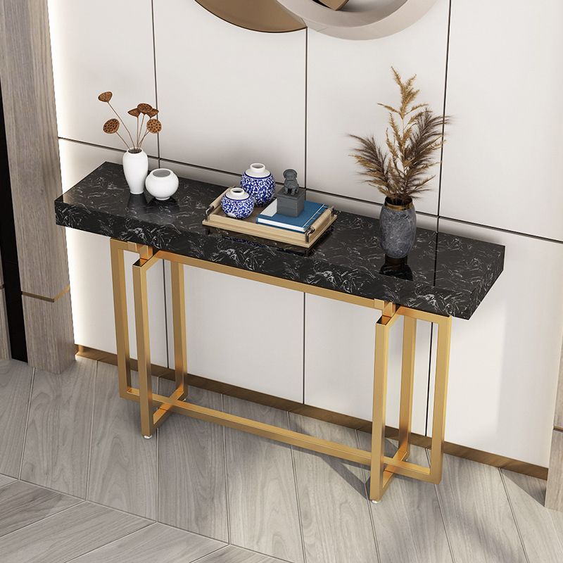 Rectangle Marble Top Console Table with Iron Trestle Base for Hall Clearhalo 'Console Tables' 'console_tables' 'Entry & Mudroom Furniture' 'furn' 'furn_console_tables' 'Furniture' 1200x1200_50e5184f-140a-4c52-bc82-fa47ae3318e2
