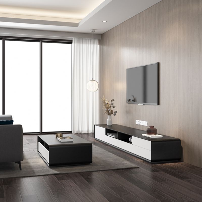 Zeitgenössische offene Regale TV -Konsole entwickelte Holz -TV -TV -Ständer in Schwarz und Weiß