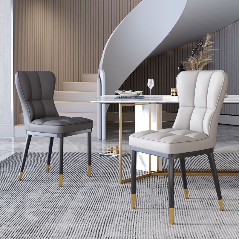 Scandinavian Home Side Chair Solid Back Metal Upholstered Dining Room Chair Clearhalo ' kitchen&dining_furn' 'Dining Chairs' 'Dining Tables & Seating' 'dining_chair' 'furn' 'furn_dining_chair' 'Furniture' 'furniture_dining_chair' 'Kitchen & Dining Furniture' 'kitchen' 1200x1200_50e8535c-14b3-427a-9fa3-c962c180d95b