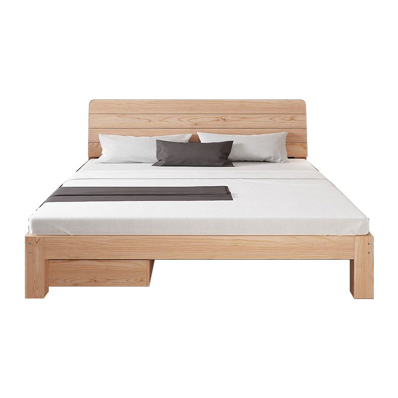 Scandinavian Solid Wood Panel Bed with Rectangular Headboard