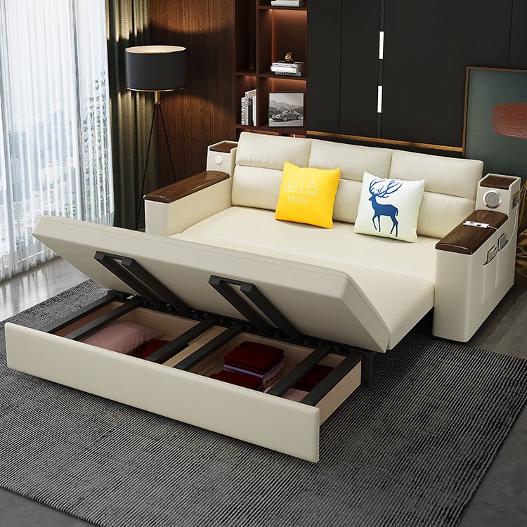 Cama de sofá de 32.28 "con mostaza contemporánea de cuero falso plegable tapizado