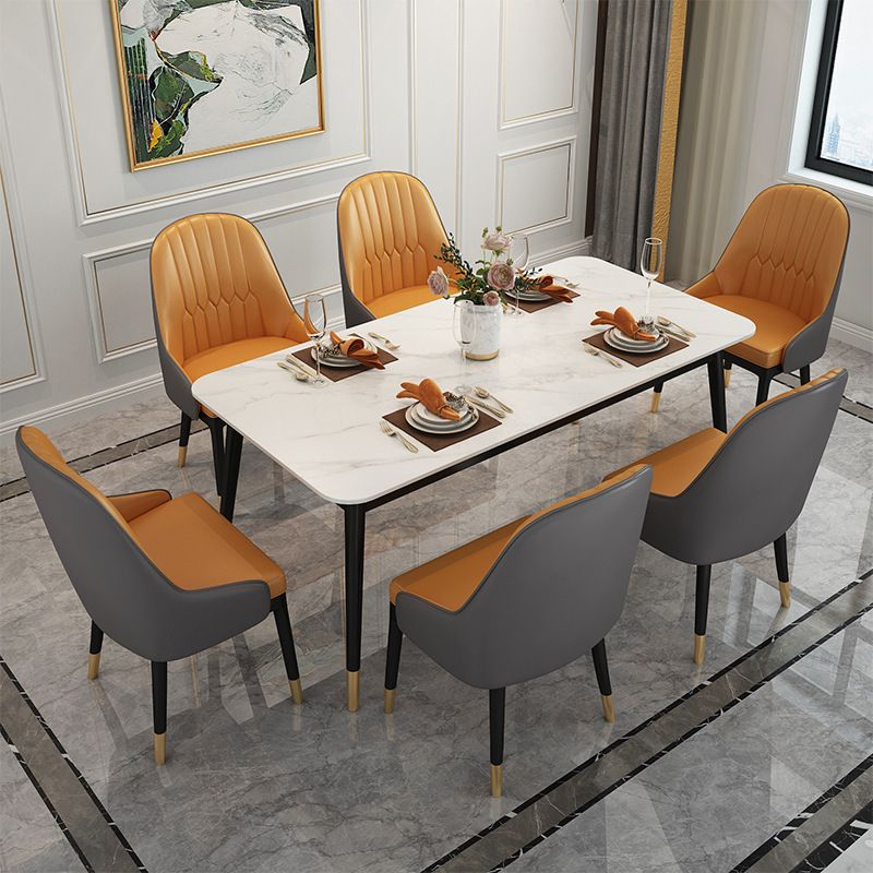 Stone Top Dining Table Contemporary Rectangle Table with 4 Black Legs Clearhalo 'Dining Tables & Seating' 'Dining Tables' 'dining_table' 'furn' 'furn_dining_table' 'Furniture' 'furniture_dining_table' 'Kitchen & Dining Furniture' 'kitchen' 'kitchen_dining_table' 1200x1200_50ea16b9-f994-49b6-9bf3-8bf26199f396