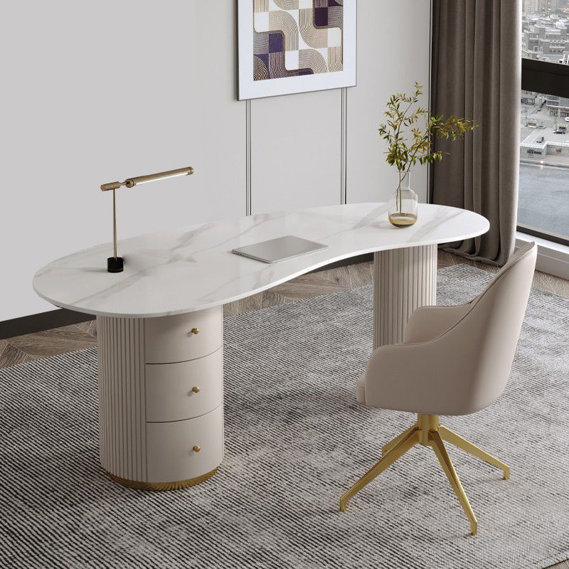 Glam Stone Writing Desk 29.53-inch Tall White Office Desk with Drawers Clearhalo 'furn' 'furn_office_desk' 'Furniture' 'Office Desks' 'Office Furniture' 'office_desk' 1200x1200_50eb9898-e068-4d4b-b0c3-8755ff3b3c7c