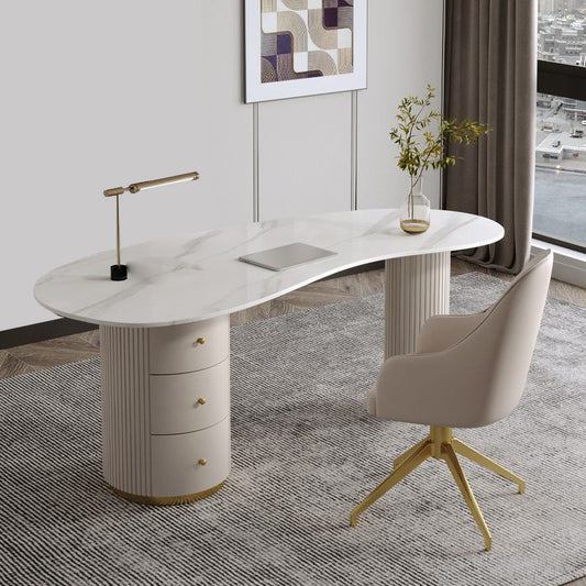 Glam Stone Writing Desk 29.53-inch Tall White Office Desk with Drawers Clearhalo 'furn' 'furn_office_desk' 'Furniture' 'Office Desks' 'Office Furniture' 'office_desk' 1200x1200_50eb9898-e068-4d4b-b0c3-8755ff3b3c7c