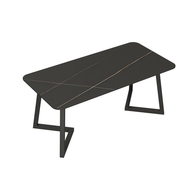 焼結された石の長方形ダイニングテーブルダブルペデスタル付きモダンダイニングルームテーブル