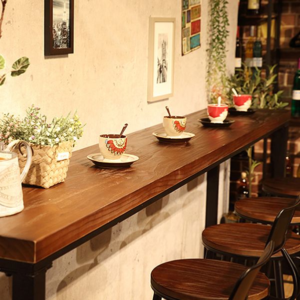 Dark Brown Modern Style Bar Table Solid Wood and Iron Coffee Shop Bar Table Clearhalo 'Bar Furniture' 'Bar Tables' 'bar_tables' 'furn' 'furn_bar_tables' 'Furniture' 'furniture_bar_tables' 'Kitchen & Dining Furniture' 1200x1200_50ee689c-1510-4aa8-a080-14836d191567