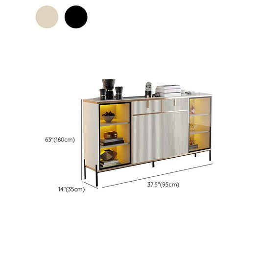 Scheda laterale in vetro in pietra in stile glam con armadi e cassetti