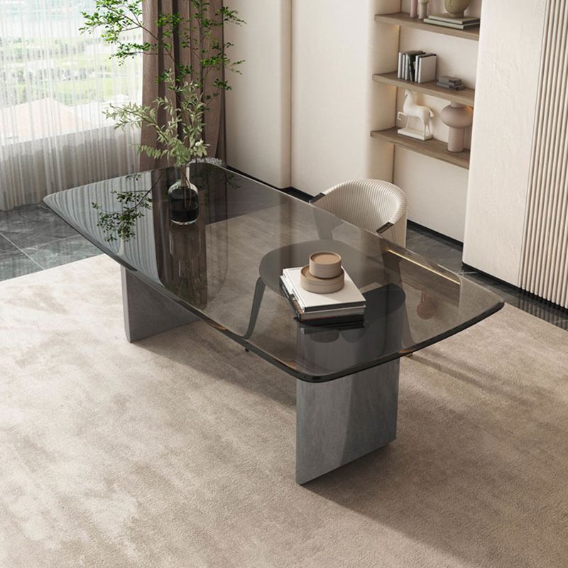 1/2/3/4/5 PC Dinette set con tavolo da pranzo in vetro grigio e sedie bianche