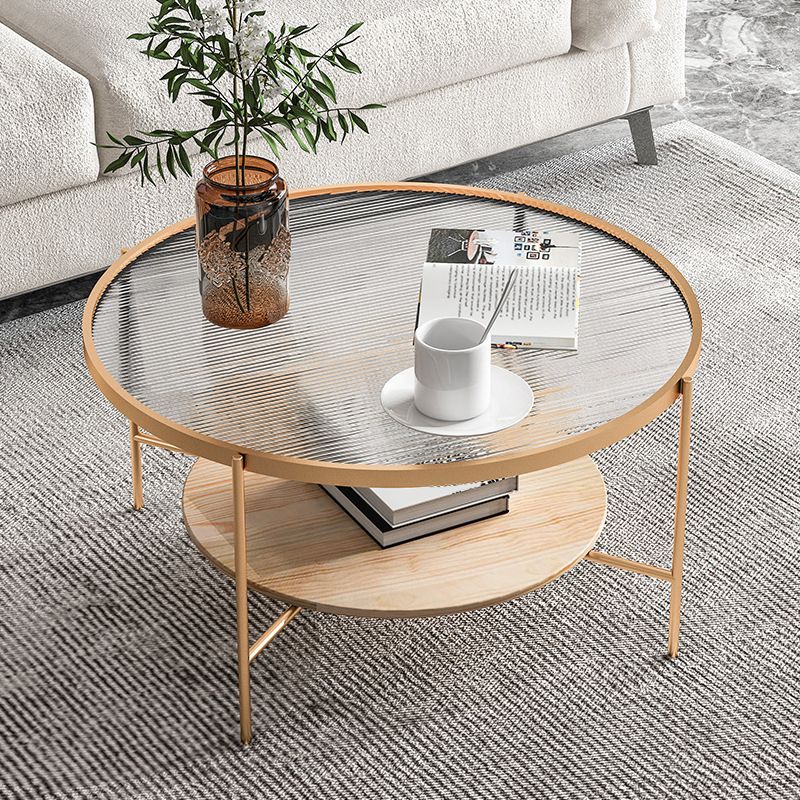 Contemporary 4 Legs Glass Top with Storage Shelf Round Single Coffee Table Clearhalo 'Coffee & Accent Tables' 'Coffee Tables' 'coffee_tables' 'furn' 'furn_coffee_tables' 'Furniture' 'Living Room Furniture' 1200x1200_50f3a972-30a1-4703-aeef-8588afa568a3