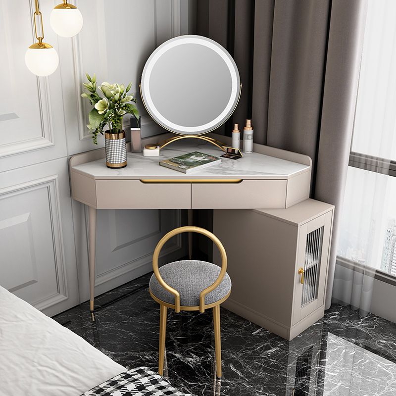 Glam White/Grey Makeup Vanity Desk Slate Top Vanity Makeup Table Set