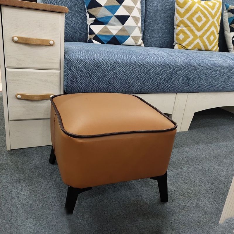 Mid-Century Modern Pouf Ottoman Faux Leather Upholstered Rectangle Ottoman with Chair Legs Clearhalo 'furn' 'furn_ottomans_poufs' 'Furniture' 'Living Room Furniture' 'Ottomans & Poufs' 'ottomans_poufs' 1200x1200_50f82529-6ee3-4ebc-8531-b8e3b9708a52