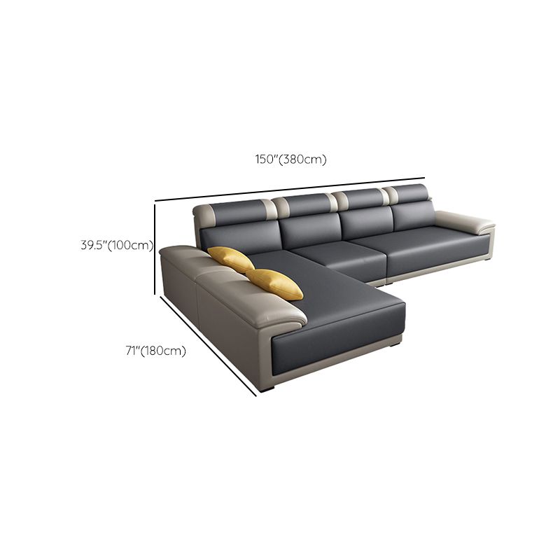 Contemporary Grey Sectional Sofa with Pillow Top Arm in Faux Leather Clearhalo 'furn' 'furn_sectionals' 'Furniture' 'Living Room Furniture' 'Sectionals' 1200x1200_50f9d7af-34fe-4e15-afcb-3c9d76834cdf