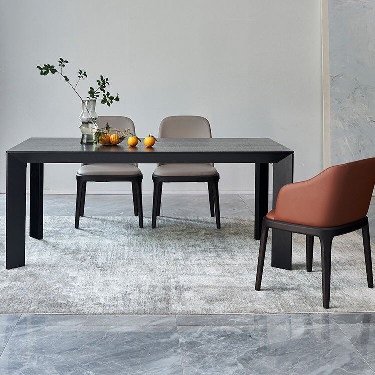 Rettangolo 4 gambe Tabella industriale Tavolo di colore nero fisso di legno massiccio di pino