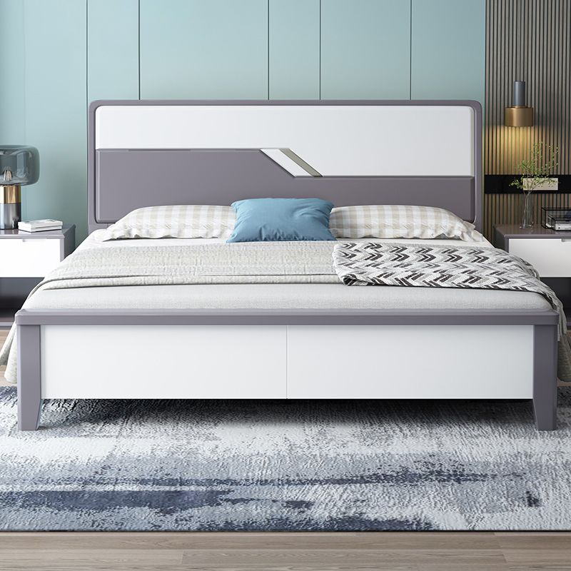 43.3" Tall Contemporary Standard Bed with Headboard, Solid Wood Panel Bed