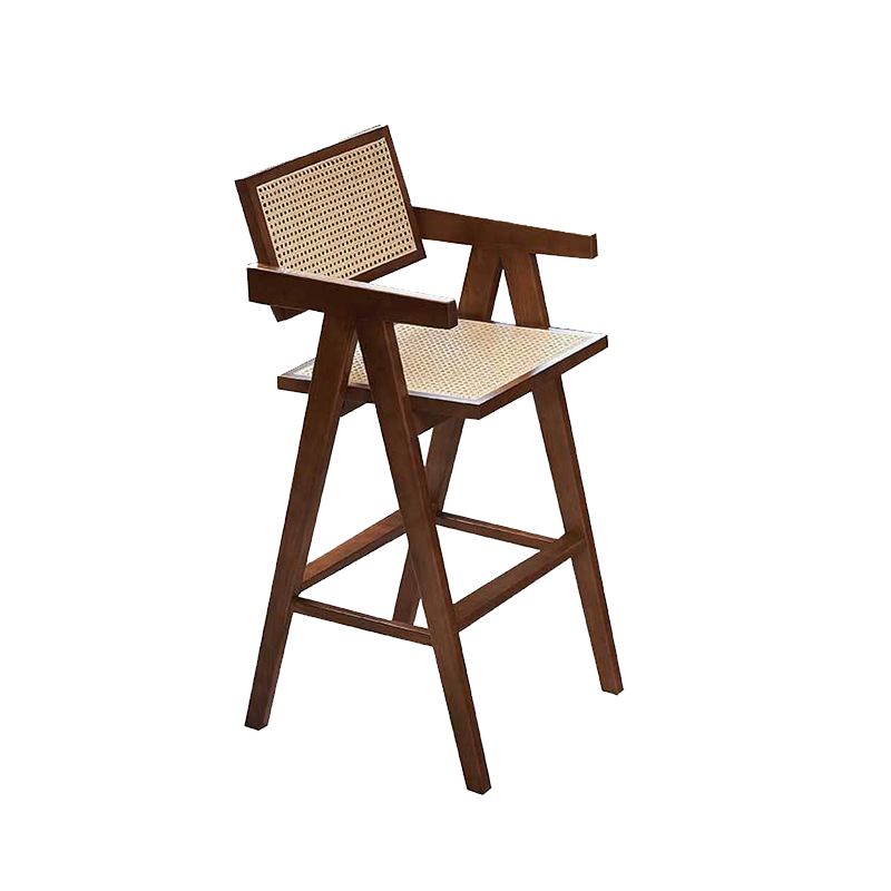 Wood Low Back Dining Stools Contemporary Armed Bar Stools with Footrest
